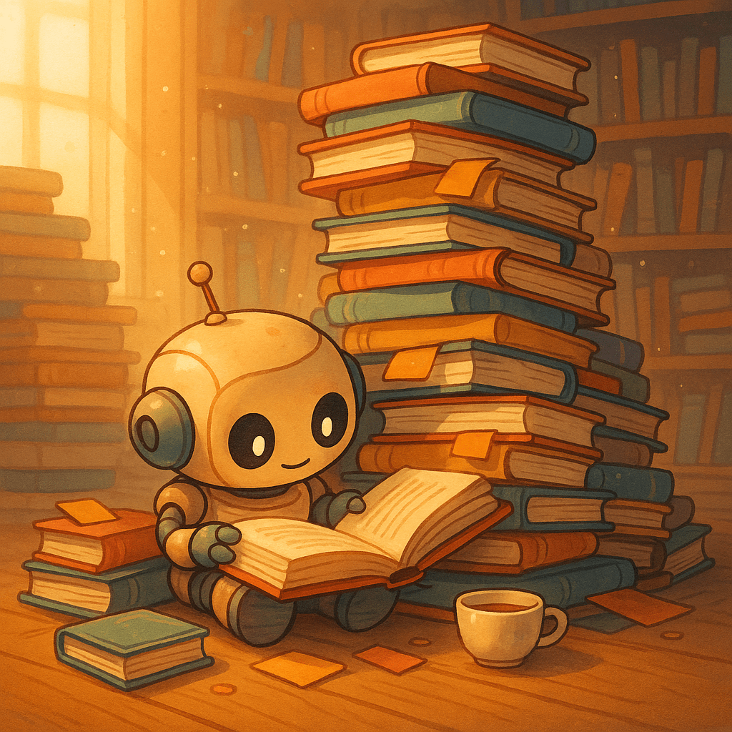 A robot reading a book